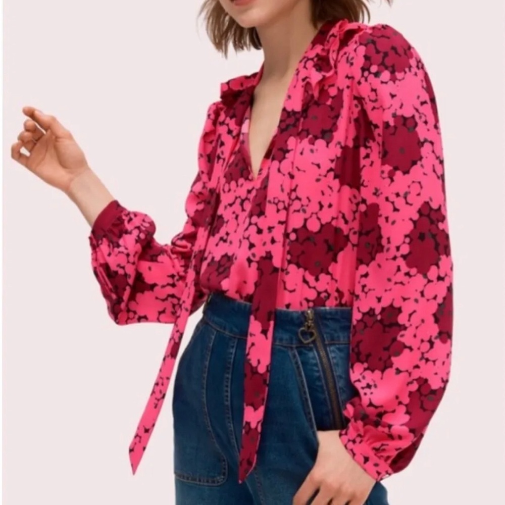 KATE SPADE NEW YORK Bubble Dot Tie Neck Blouse; Size S